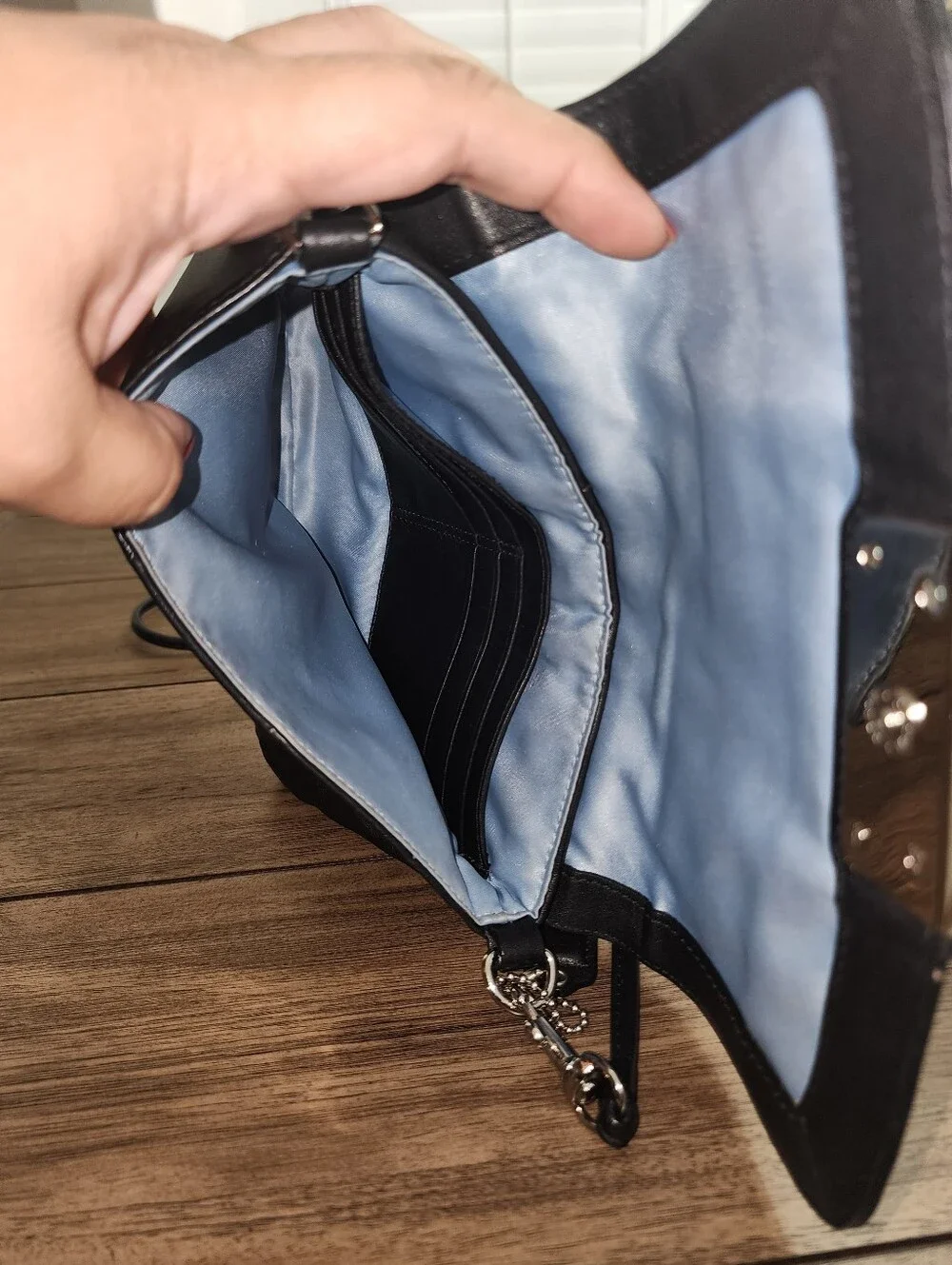 Coach Small Black Leather Crossbody with Silver Hardware